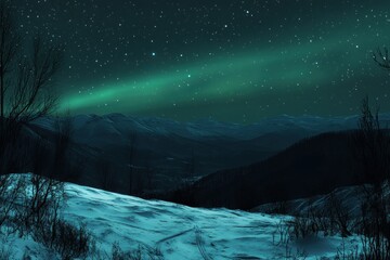 Poster - Northern Lights Display Over Snowy Mountain Range
