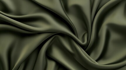 Poster - Draped Olive Green Satin Fabric Texture Background
