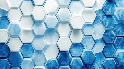 Poster - Abstract Hexagonal Pattern In Blue And White Hues