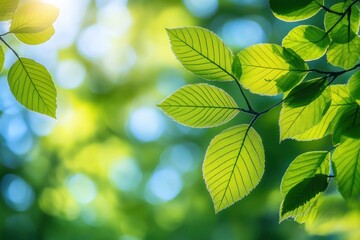 Poster - Bright Sunlight Illuminates Vibrant Green Leaves On Branch