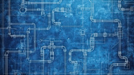 Poster - Blueprint Design Showing Complex Pipe Network System