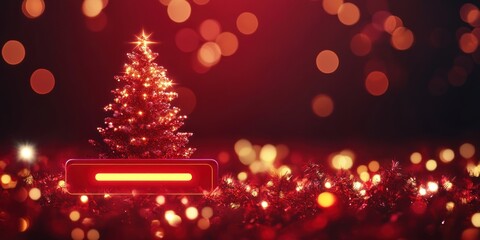 Aufkleber - Red Christmas Tree With Festive Lights And Blank Space