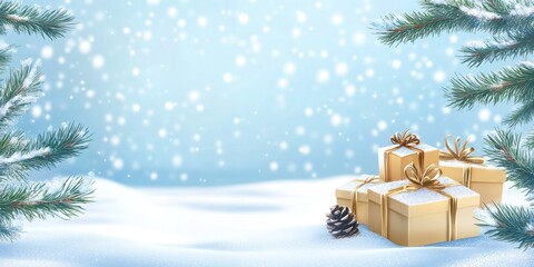 Poster - Winter Wonderland Presents Under Snowy Pine Branches