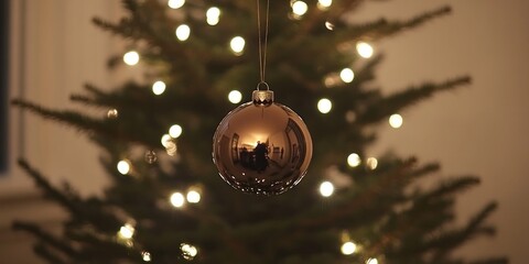 Poster - Bronze Ornament Hanging Before A Christmas Tree