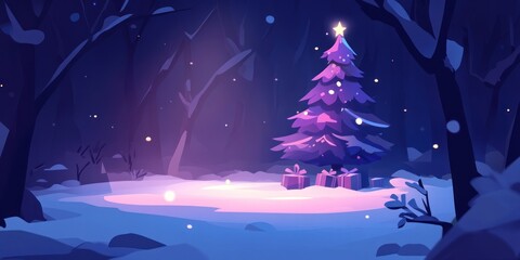 Poster - Festive Christmas Tree In A Snowy Winter Forest