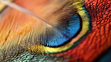 Poster - Vibrant Peacock Feather Close Up Detailed Texture