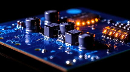 Poster - Illuminated Electronic Circuit Board Components Close Up