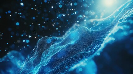 Aufkleber - Big data-inspired background featuring blue waves and particle dynamics, perfect for technology and innovation themes