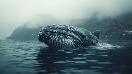 Canvas Print - Majestic Humpback Whale Emerging from Misty Ocean