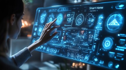 Poster - User interacts with holographic Smart Home system to control various features effectively
