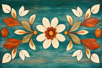 Poster - Vibrant Native American floral pattern featuring bold colors of teal, terracotta, and gold