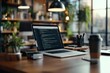 © c80 - A laptop on a wooden desk in a modern office shows lines of code on its screen, emphasizing a sophisticated work setting filled with creativity and productivity.