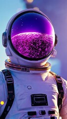 Wall Mural - Astronaut in a colorful space environment gazes at a vibrant planet in a distant galaxy during a cosmic exploration