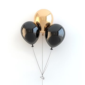 Gold and black colored balloons isolated on white background