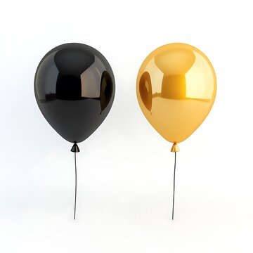 Gold and black colored balloons isolated on white background