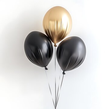 Gold and black colored balloons isolated on white background