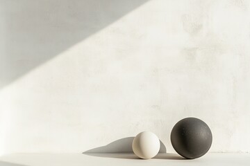 Poster - Minimalistic photo of white and black spheres with shadow play