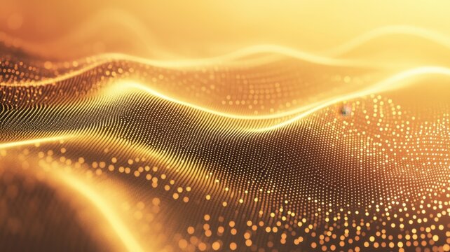 Golden particles waving abstract background for technology or luxury concepts empty space for text