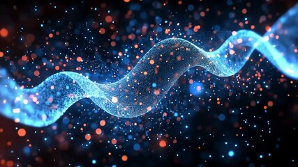 Poster - Bright blue and orange particles swirling in a dynamic wave pattern at night