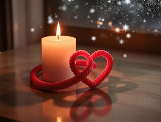 Poster - Candle with heart-shaped ribbon for Valentine's Day