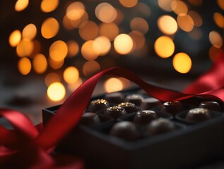 Poster - Assorted chocolates with red ribbon for Valentine's Day