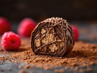 Poster - Chocolate truffle with heart decoration for Valentine's Day