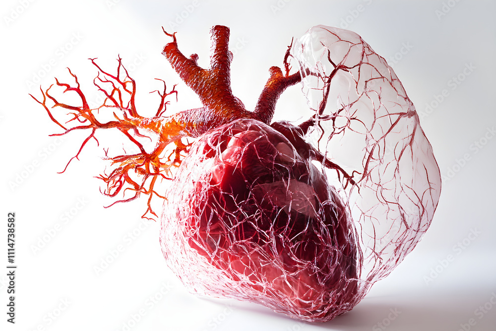 Detailed Anatomical Illustration of Human Heart Structure with Blood ...