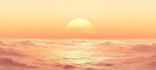 Wall Mural - A breathtaking pastel sunset casts a warm glow over a serene ocean, with soft clouds gently drifting in the sky, creating a dreamlike atmosphere.