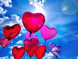 Poster - Heart-shaped balloons in the sky for Valentine's Day