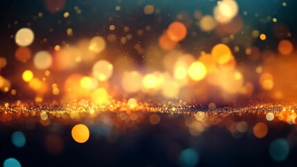 Poster - Dynamic display of golden and orange bokeh lights illuminating a dark background at nighttime