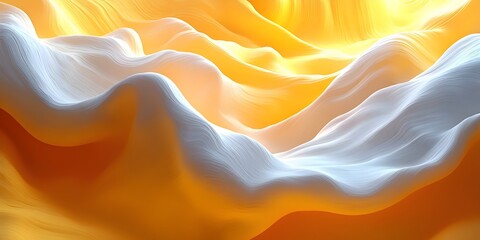Poster - An abstract representation featuring undulating waves of white and vibrant orange colors, creating a sense of movement and depth, evoking warmth and serenity.