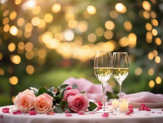 Poster - Romantic candlelit dinner with champagne for Valentine's Day