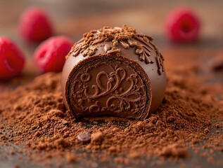 Poster - Chocolate truffle with heart decoration for Valentine's Day