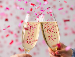 Poster - Two champagne glasses with confetti valentine's day