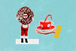 © deagreez - Composite art 3d creative image collage of excited old man peek donut sweet dessert hand hold cacao cup beverage new year event