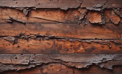 Poster - Wooden surface with a lot of cracks and holes. The wood is old and has a lot of damage