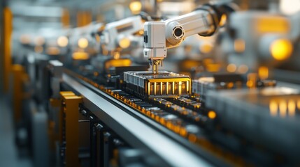 Aufkleber - A sophisticated robotic arm meticulously assembles electronic components in a modern manufacturing plant