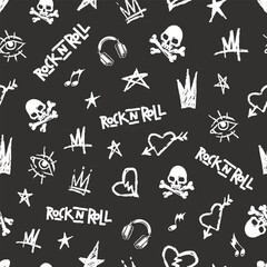 Wall Mural - Rock and roll themed pattern design with symbols