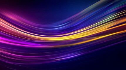 Poster - Intertwining smooth curves of vibrant purple, blue, and gold light create a dynamic abstract composition on a dark background, embodying energy and movement