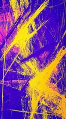 Poster - Purple and yellow brushstrokes create a dynamic abstract painting background, evoking a sense of energy and movement with textured layers and contrasting colors
