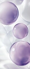 Poster - Floating purple spheres create a soft and elegant composition against an abstract white background, enhanced by subtle lines that add depth and dimension to the design