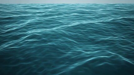 Poster - Gentle ocean waves ripple across a vast expanse of deep blue water, creating a mesmerizing and tranquil seascape under a soft, ethereal light