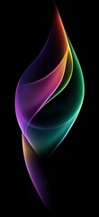 Poster - Smooth colorful abstract wave is flowing on black background, creating a mesmerizing visual effect with its vibrant hues and elegant curves
