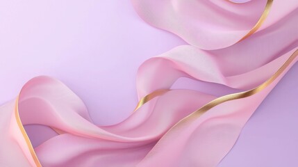 Poster - Luxurious pink silk ribbon with golden borders flowing gracefully on a lavender background, creating a visually appealing abstract composition with a sense of movement and elegance