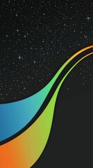 Poster - Vibrant waves of blue, green, and orange flow gracefully against a backdrop of a dark night sky filled with twinkling stars, creating a captivating abstract composition