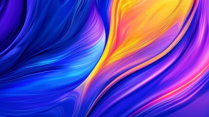 Poster - Smooth, flowing lines create a mesmerizing abstract wave pattern, blending vibrant colors of blue, purple, orange, and yellow in a visually stunning display