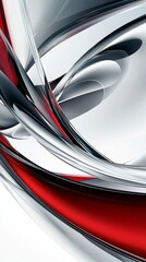 Poster - Smooth, metallic curves in shades of red, black, and silver intertwine and flow gracefully against a clean white backdrop, creating a dynamic and visually captivating abstract composition