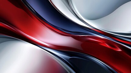 Poster - Smooth, undulating waves of red, white, and blue intertwine, creating a dynamic and modern abstract composition with a glossy, reflective surface