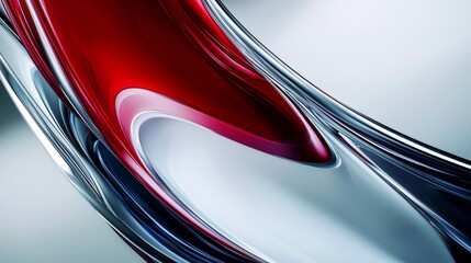 Poster - Smooth, swirling shapes in metallic red, blue, and silver create a dynamic and modern abstract design, ideal for backgrounds, presentations, or artistic projects