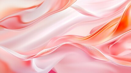 Poster - Flowing smoothly, elegant pink and orange pastel-colored fabric creates a stunning abstract background, featuring soft waves that evoke a sense of beauty and tranquility